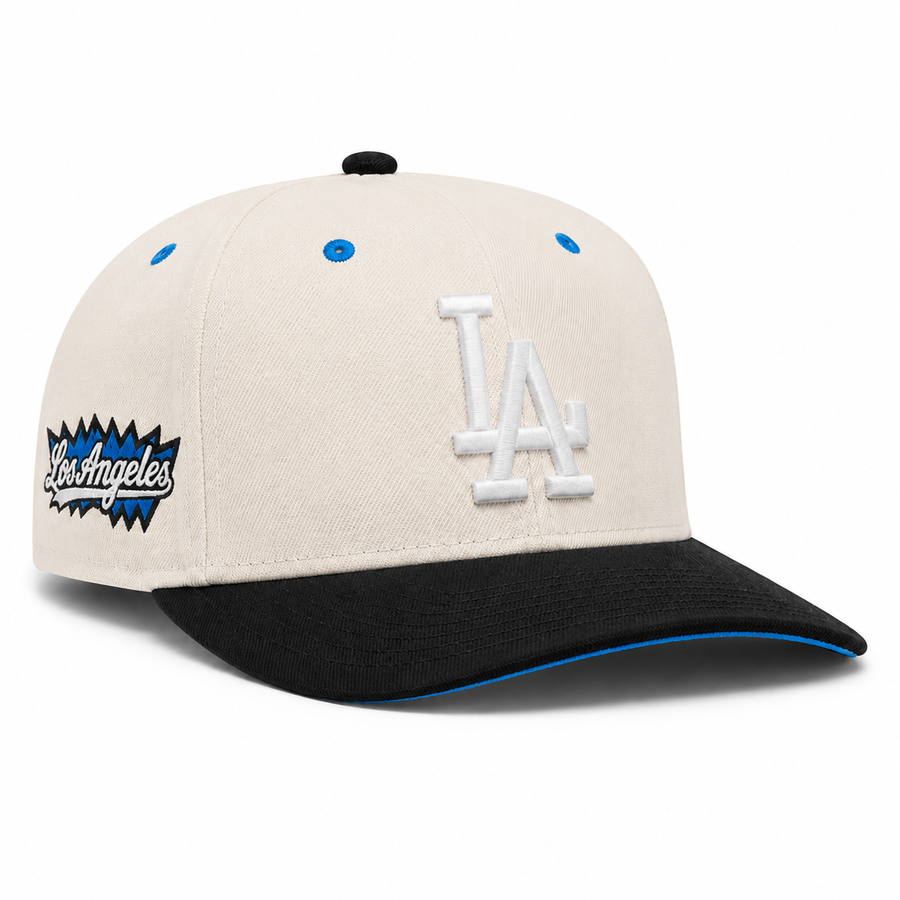 Los Angeles Dodgers Creme/Black A-Frame Mitchell & Ness Snapback | Blue Under Brim - Product Image