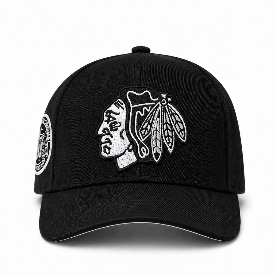 Chicago Blackhawks '75th Anniversary' Black Mitchell & Ness Pro Crown Adjustable Snapback - Product Image