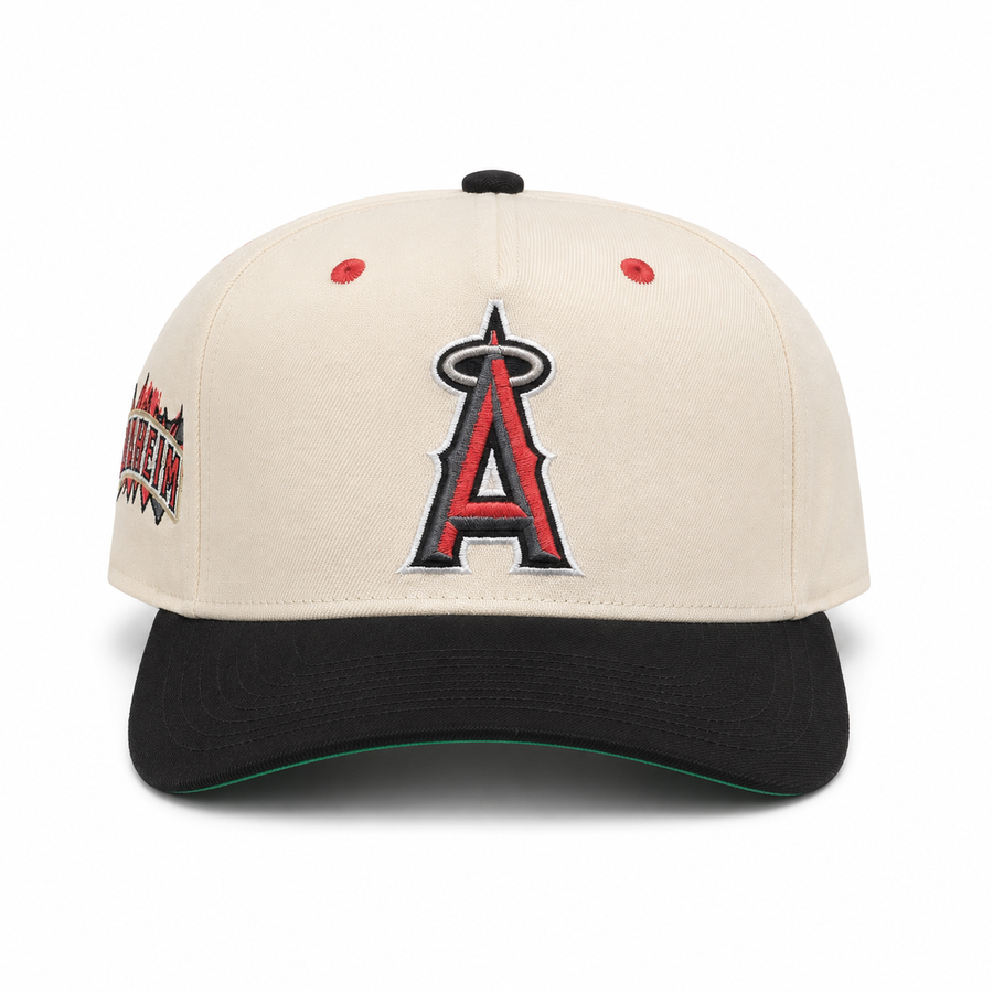 Los Angeles Angels Creme/Black A-Frame Mitchell & Ness Pro Pinch Adjustable Snapback - Product Image
