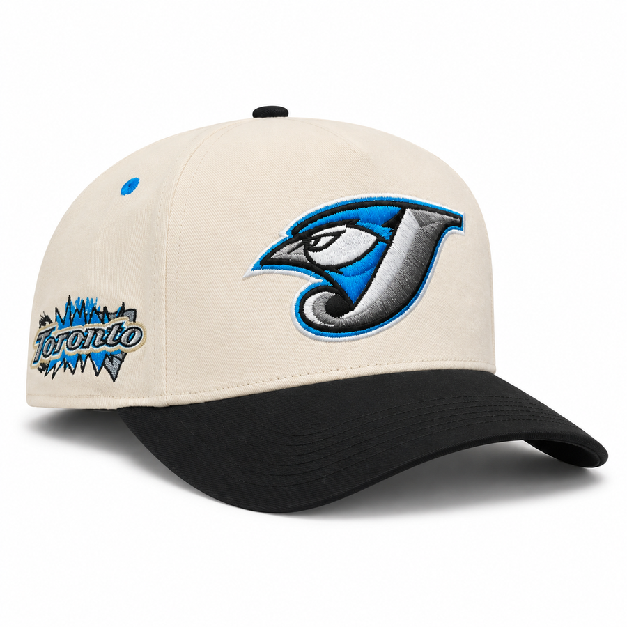 Toronto Blue Jays Creme/Black A-Frame Mitchell & Ness Pro Pinch Adjustable Snapback - Product Image