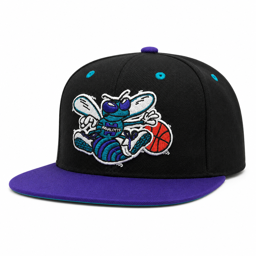 Charlotte Hornets Black/Purple Mitchell & Ness Snapback - Product Image