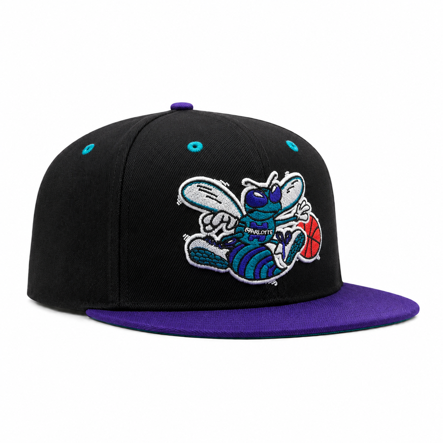 Charlotte Hornets Black/Purple Mitchell & Ness Snapback - Product Image