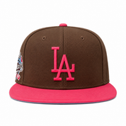 Los Angeles Dodgers '100th Anniversary' Mocha Brown/Pink Mitchell & Ness Snapback - Product Image