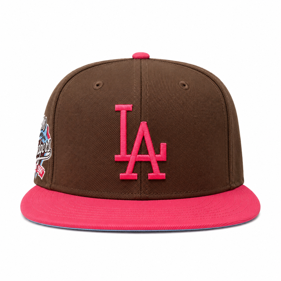 Los Angeles Dodgers '100th Anniversary' Mocha Brown/Pink Mitchell & Ness Snapback - Product Image