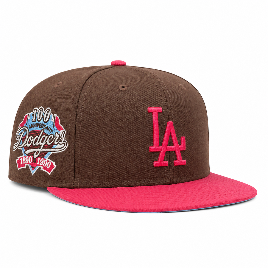 Los Angeles Dodgers '100th Anniversary' Mocha Brown/Pink Mitchell & Ness Snapback - Product Image