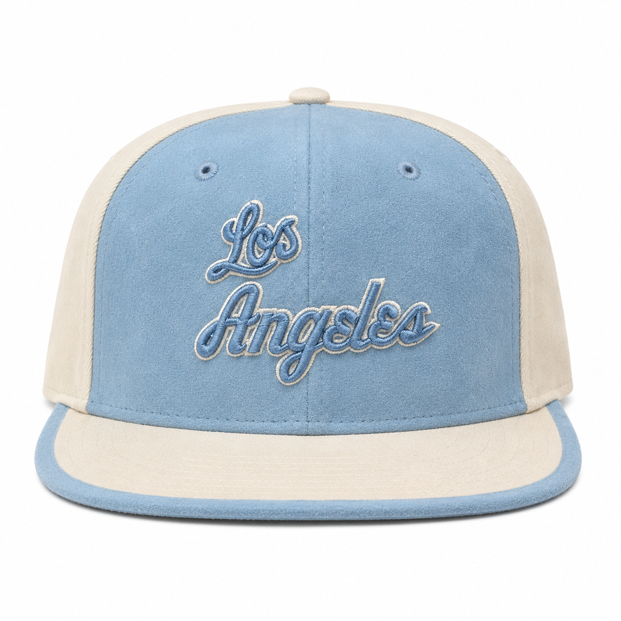Los Angeles Lakers 'Script Suede' White/Baby Blue Fitted Hat - Product Image