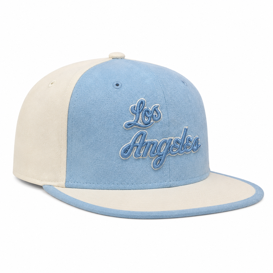Los Angeles Lakers 'Script Suede' White/Baby Blue Fitted Hat - Product Image