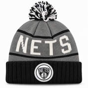Brooklyn Nets Mitchell & Ness Pom Cuff Knit Beanie - Gray/Black - Product Image