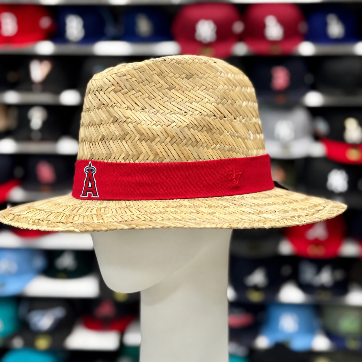 Los Angeles Angels '47 Brand Natural Shaded Straw Hat - Khaki/Red - Product Image