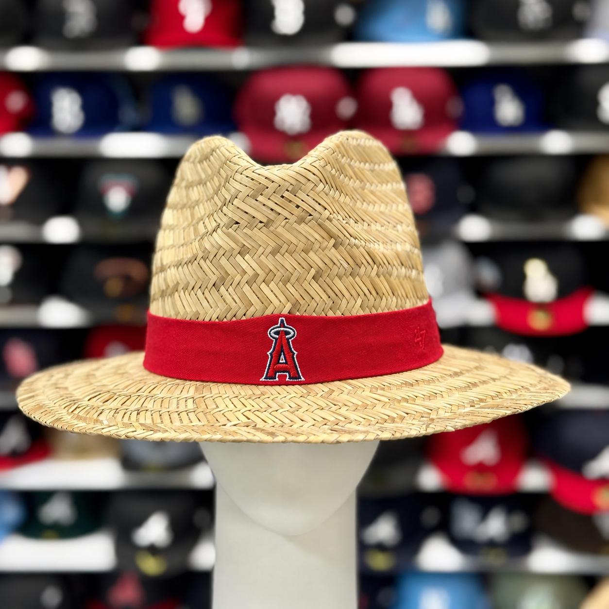 Los Angeles Angels '47 Brand Natural Shaded Straw Hat - Khaki/Red - Product Image
