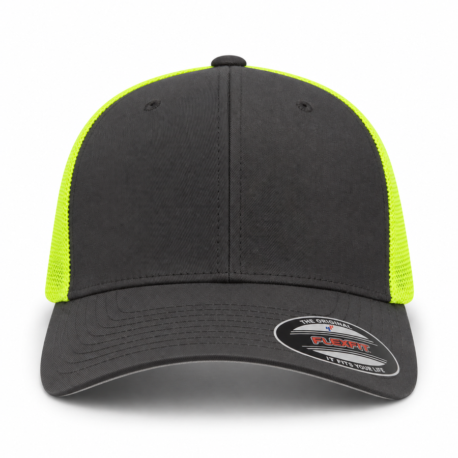 Flexfit Premium Blank Stretch Fit Trucker Baseball Cap - Charcoal/Neon