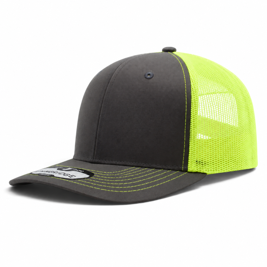 Pit Bull Cambridge PB222 Blank 6-Panel Mesh Trucker Adjustable Snapback Hat - Charcoal/Highlighter - Product Image