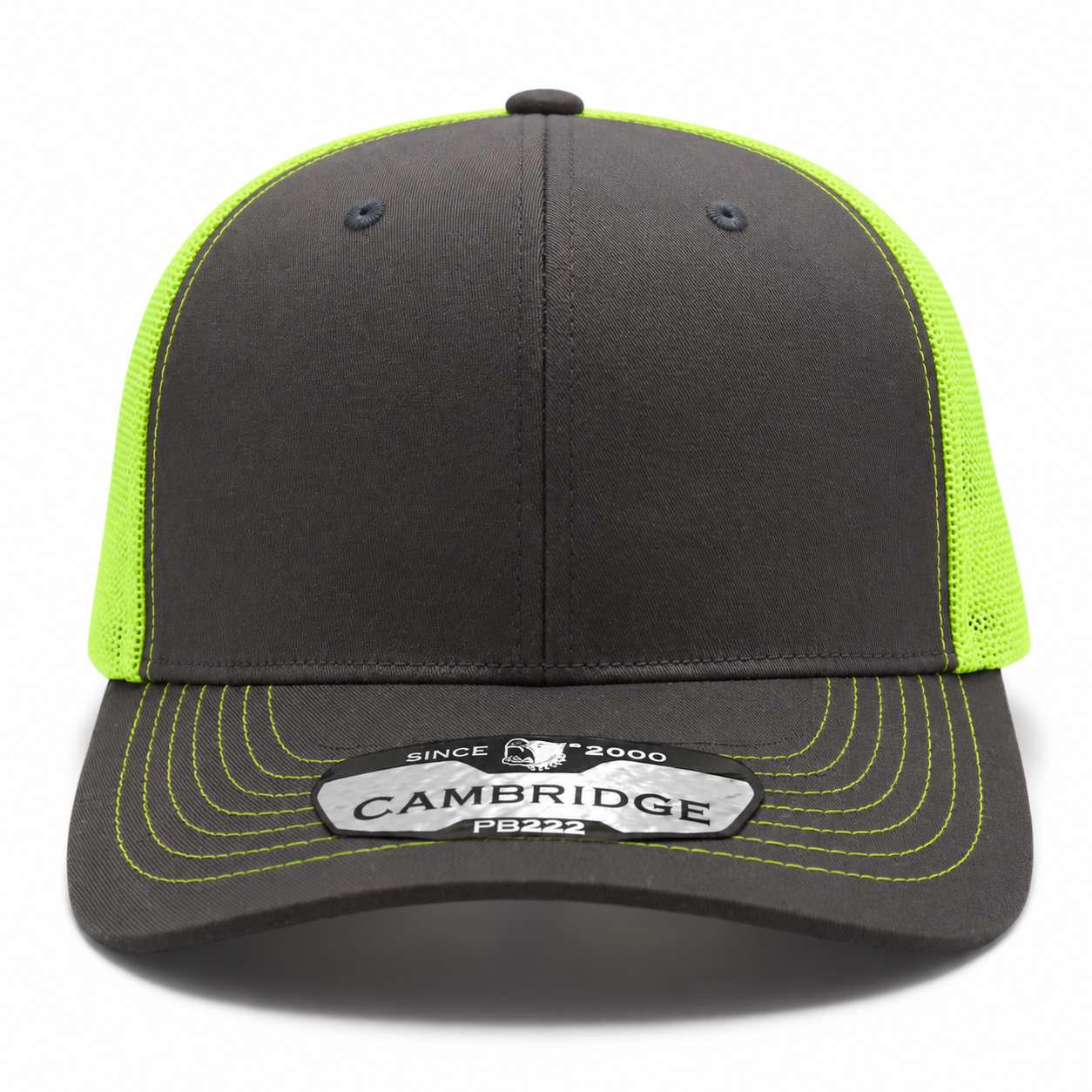 Pit Bull Cambridge PB222 Blank 6-Panel Mesh Trucker Adjustable Snapback Hat - Charcoal/Highlighter - Product Image