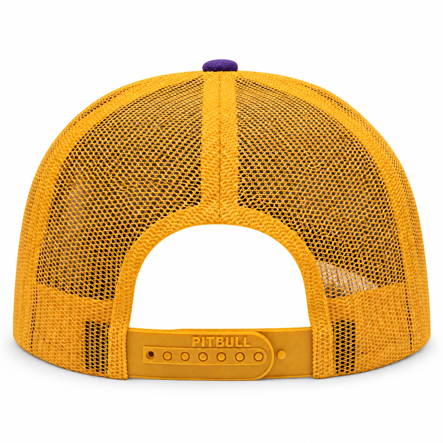 Pit Bull Cambridge PB222 Blank 6-Panel Mesh Trucker Adjustable Snapback Hat - Violet/Gold - Product Image