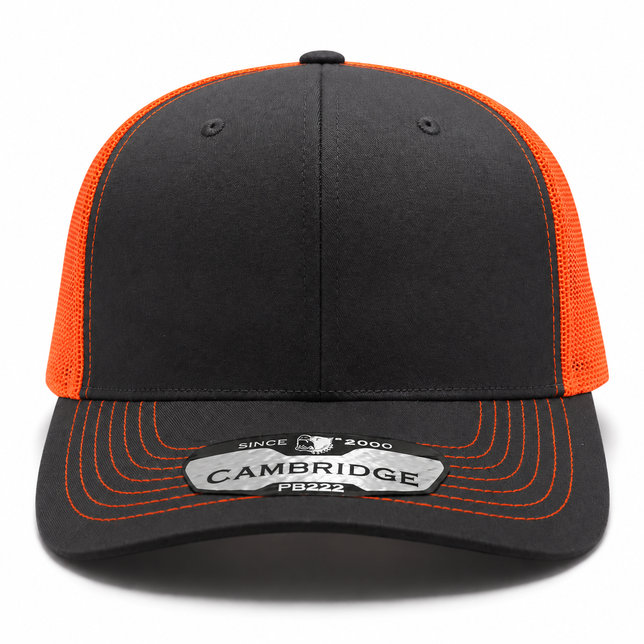 Pit Bull Cambridge PB222 Blank 6-Panel Mesh Trucker Adjustable Snapback Hat - Charcoal/Orange