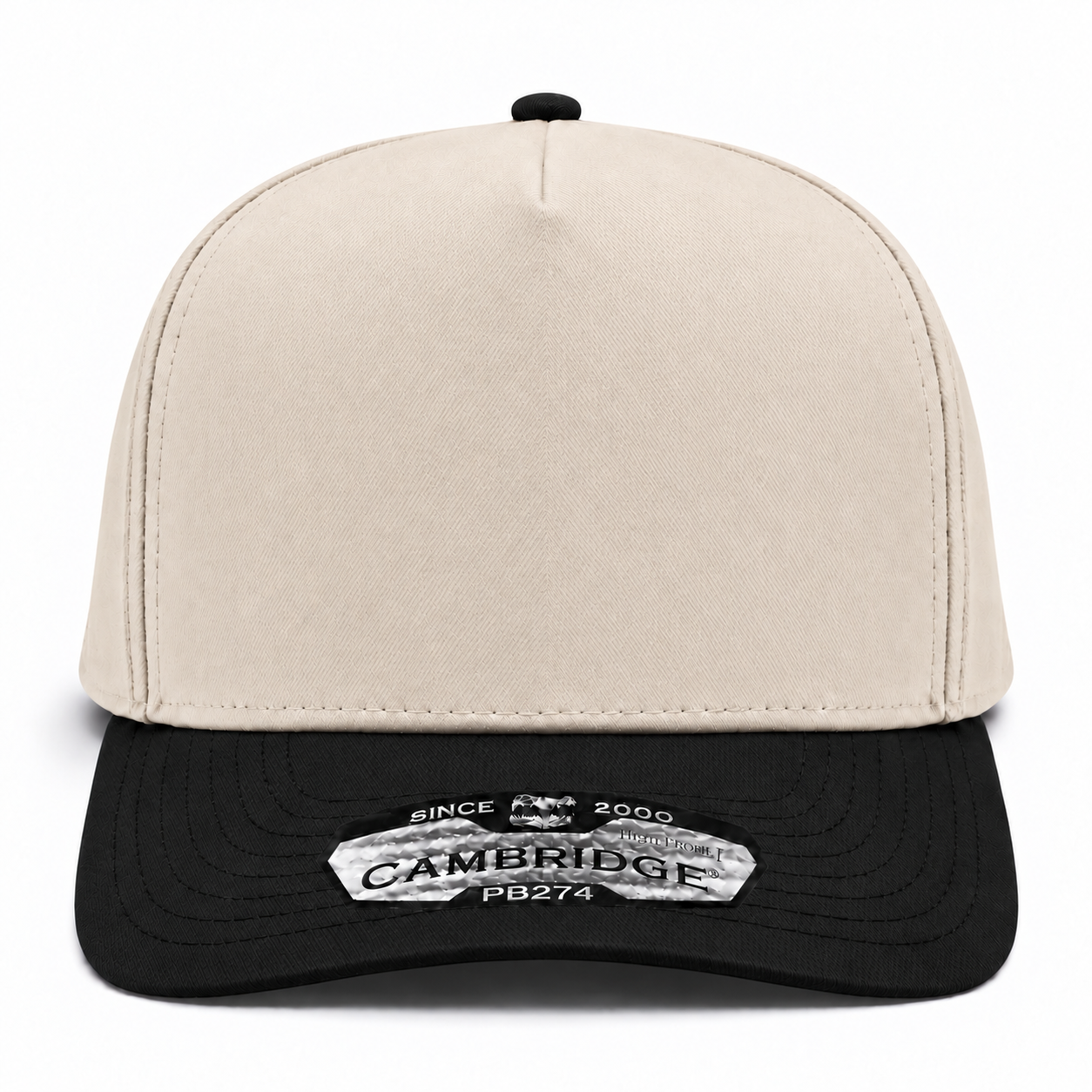 Pit Bull Cambridge PB274 Blank 5-Panel High Frame Adjustable Snapback Hat - Creme/Black - Product Image