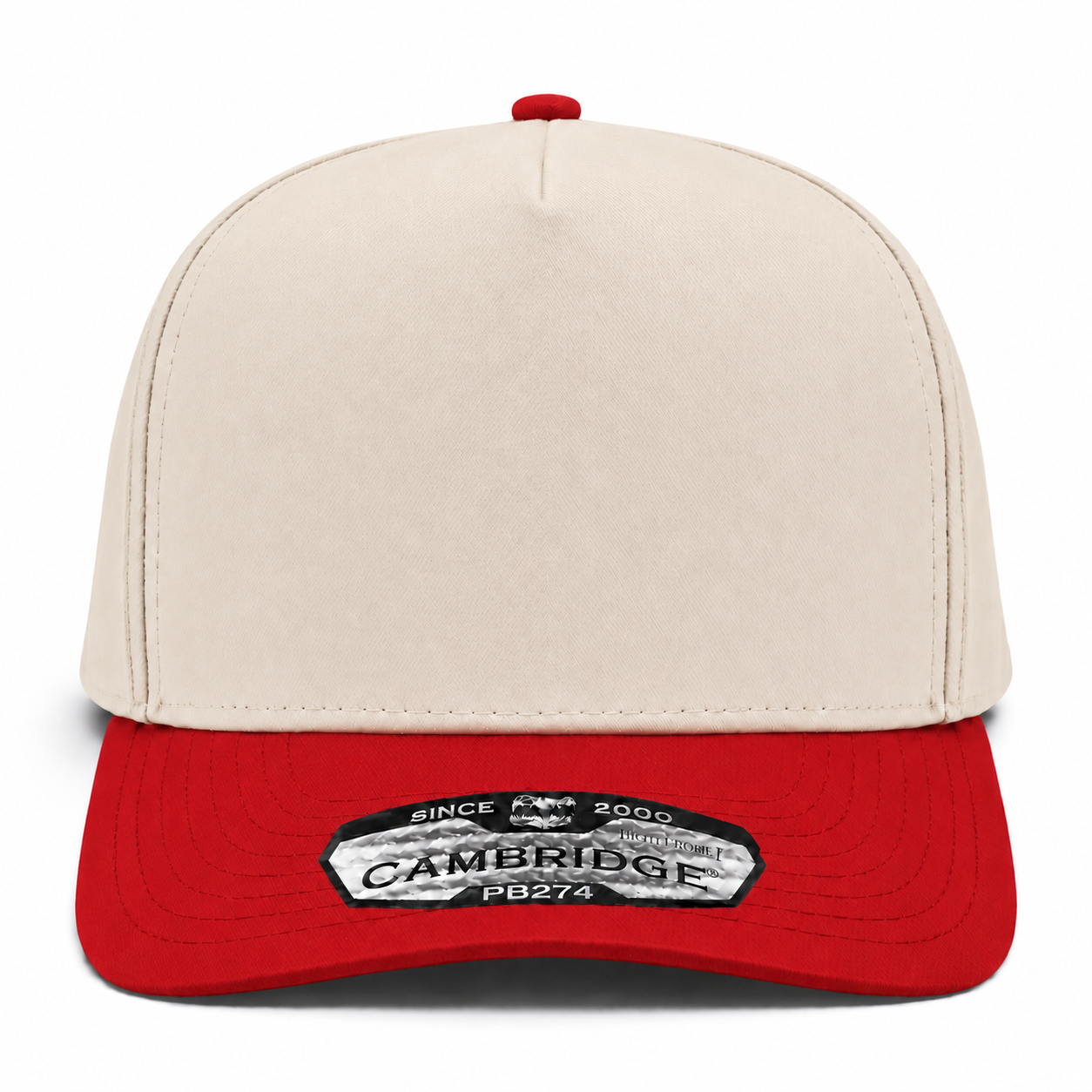 Pit Bull Cambridge PB274 Blank 5-Panel High Frame Adjustable Snapback Hat - Creme/Red
