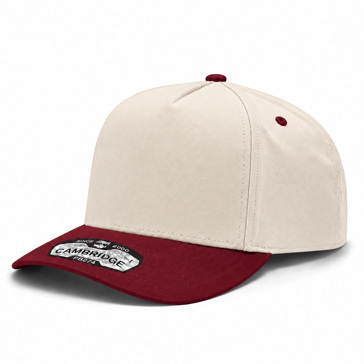 Pit Bull Cambridge PB274 Blank 5-Panel High Frame Adjustable Snapback Hat - Creme/Dark Red