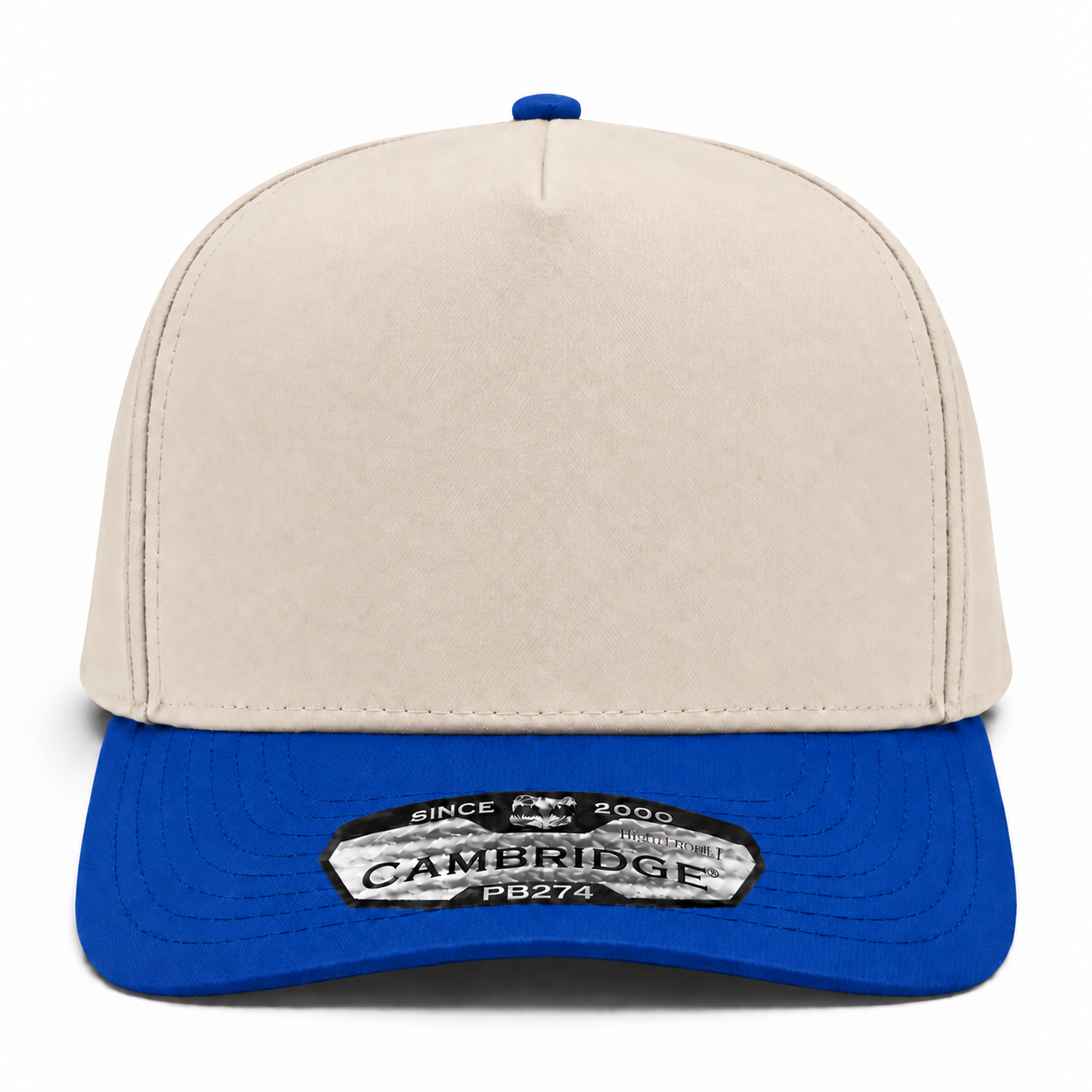 Pit Bull Cambridge PB274 Blank 5-Panel High Frame Adjustable Snapback Hat - Creme/Royal Blue