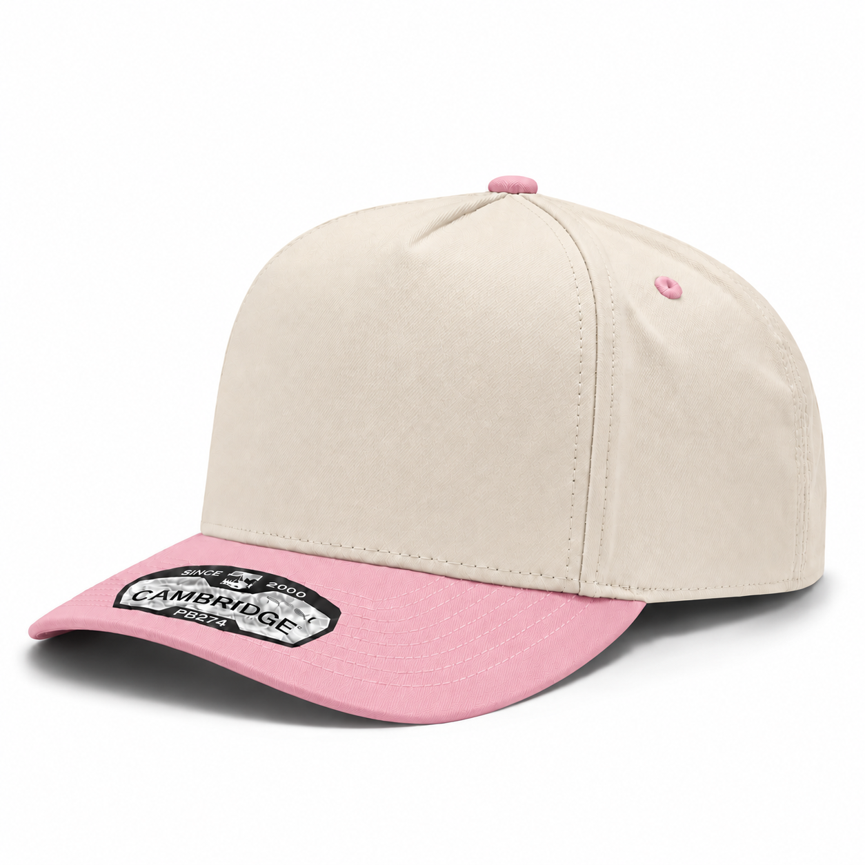 Pit Bull Cambridge PB274 Blank 5-Panel High Frame Adjustable Snapback Hat - Creme/Pink