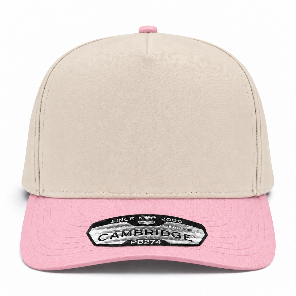 Pit Bull Cambridge PB274 Blank 5-Panel High Frame Adjustable Snapback Hat - Creme/Pink