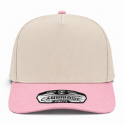 Pit Bull Cambridge PB274 Blank 5-Panel High Frame Adjustable Snapback Hat - Creme/Pink