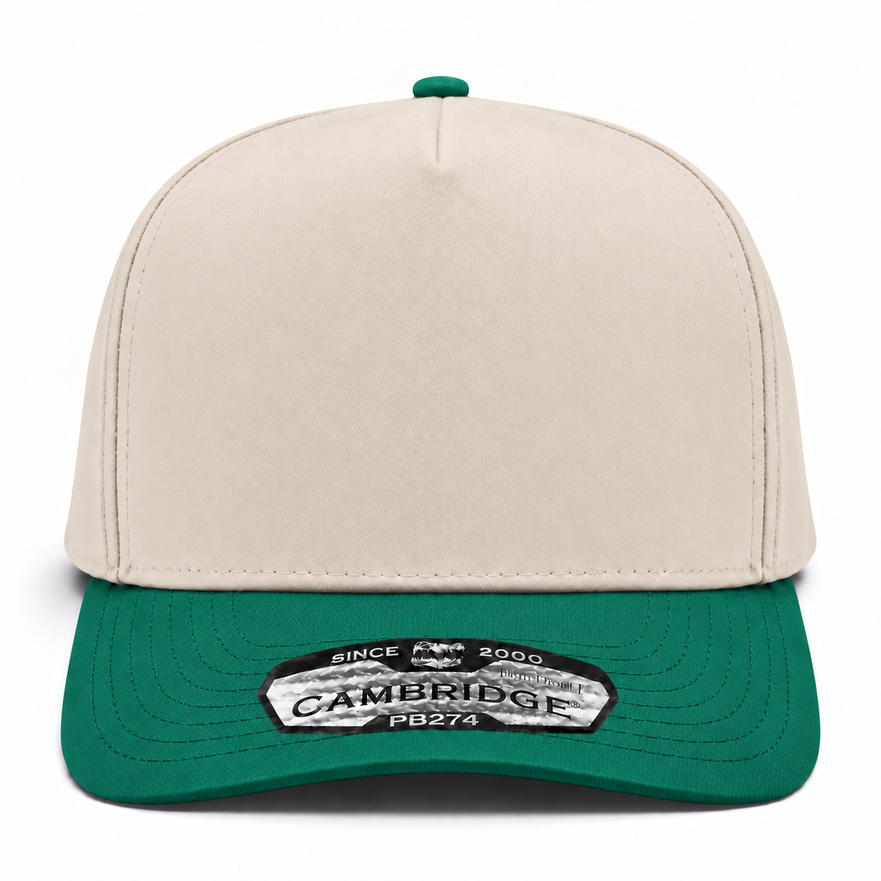 Pit Bull Cambridge PB274 Blank 5-Panel High Frame Adjustable Snapback Hat - Creme/Kelly Green