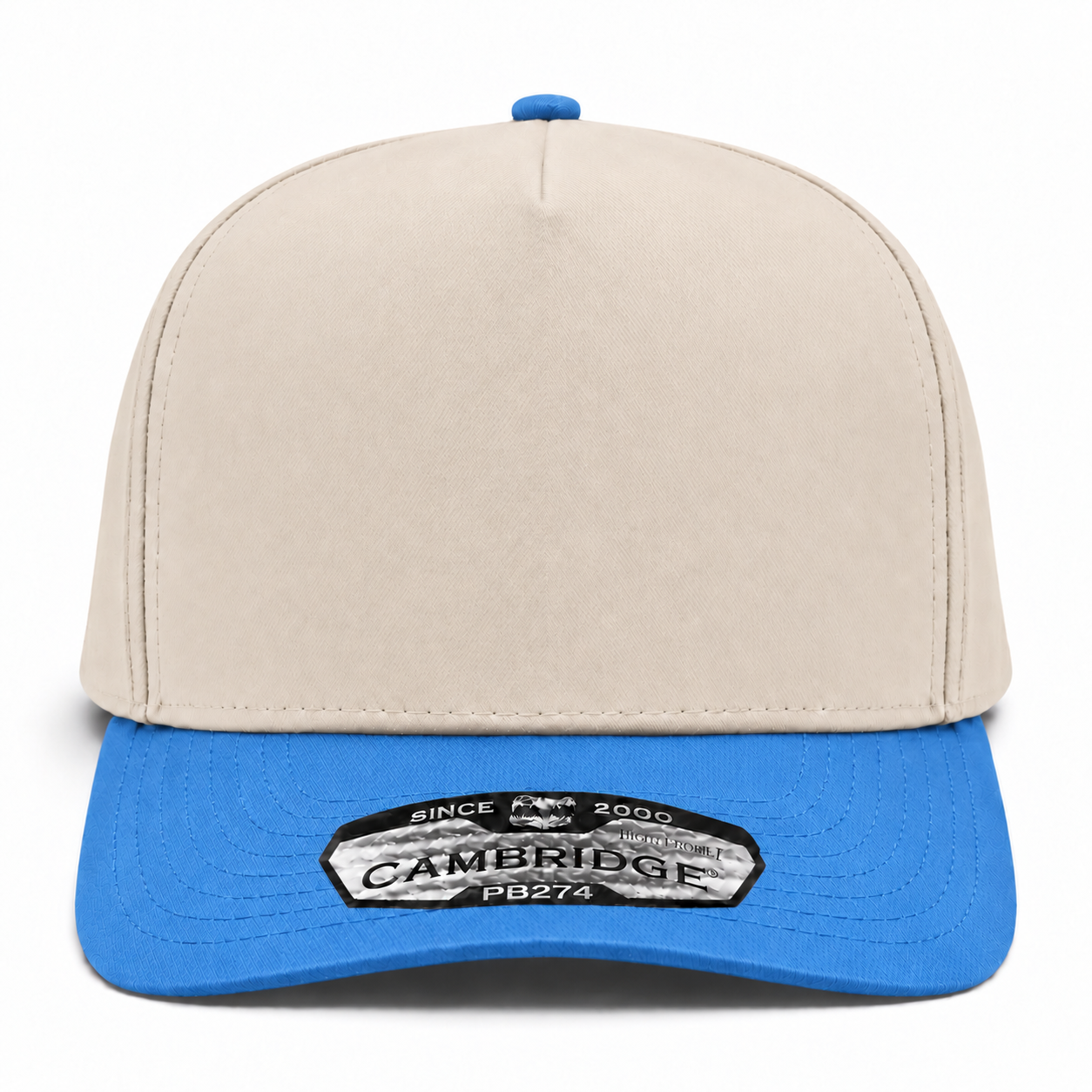 Pit Bull Cambridge PB274 Blank 5-Panel High Frame Adjustable Snapback Hat - Creme/Light Blue