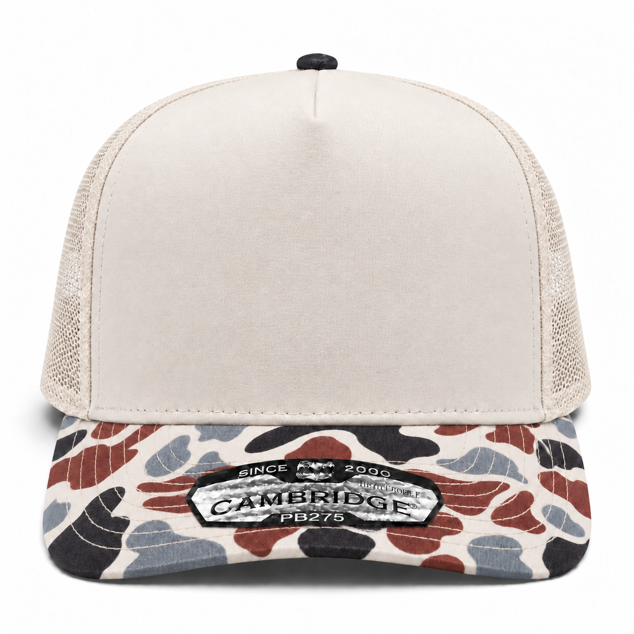 Pit Bull Cambridge PB275 Blank 5-Panel High Frame Adjustable Snapback Hat - Creme/Cream Camo