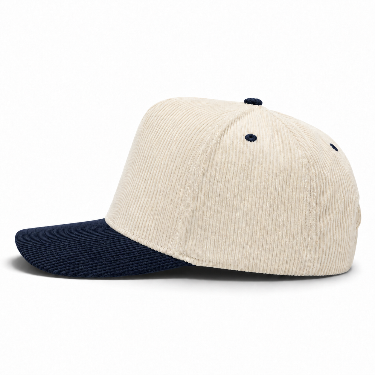Pit Bull Cambridge CDY10 Corduroy Blank 5-Panel High Frame Adjustable Snapback Hat - Creme/Dark Navy