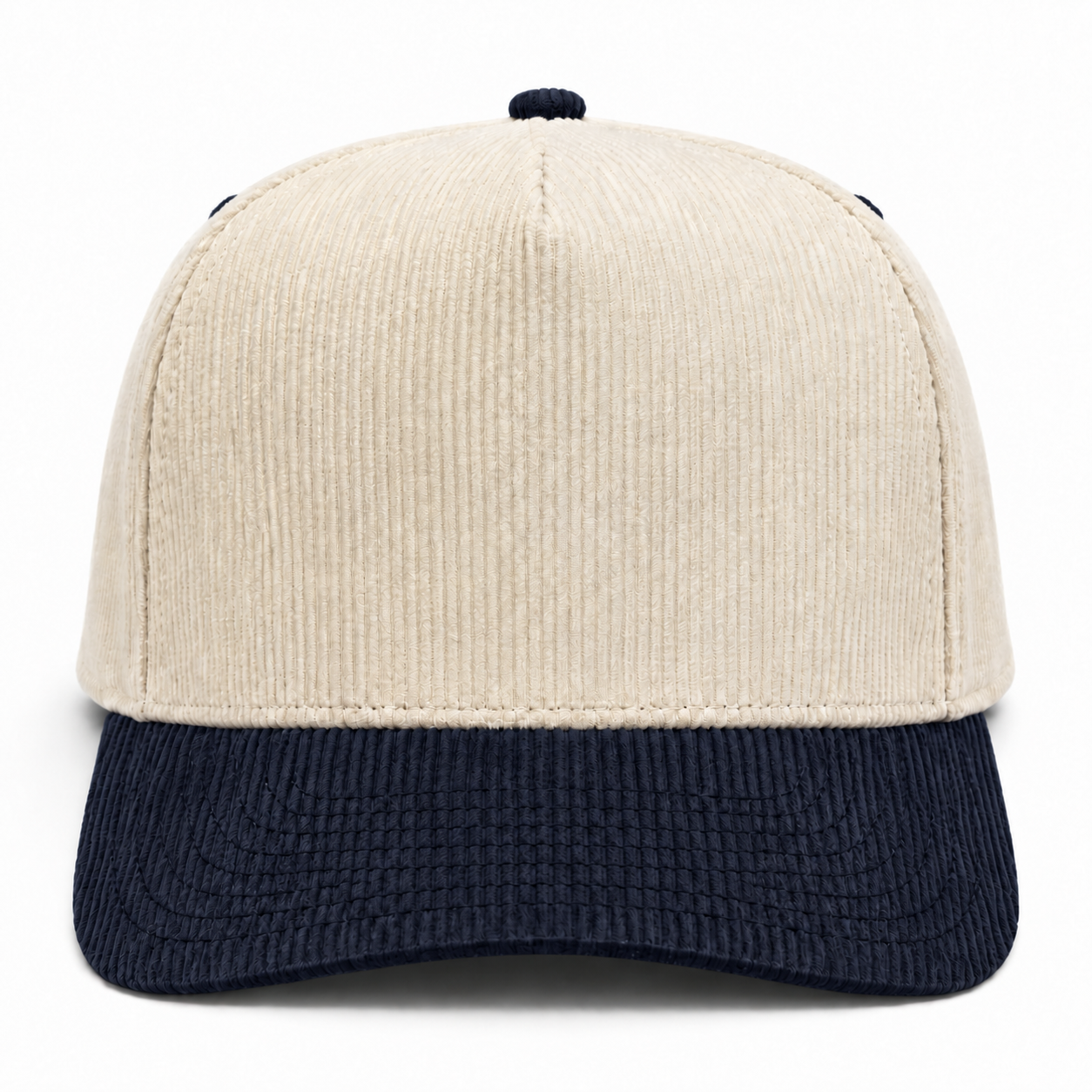 Pit Bull Cambridge CDY10 Corduroy Blank 5-Panel High Frame Adjustable Snapback Hat - Creme/Dark Navy