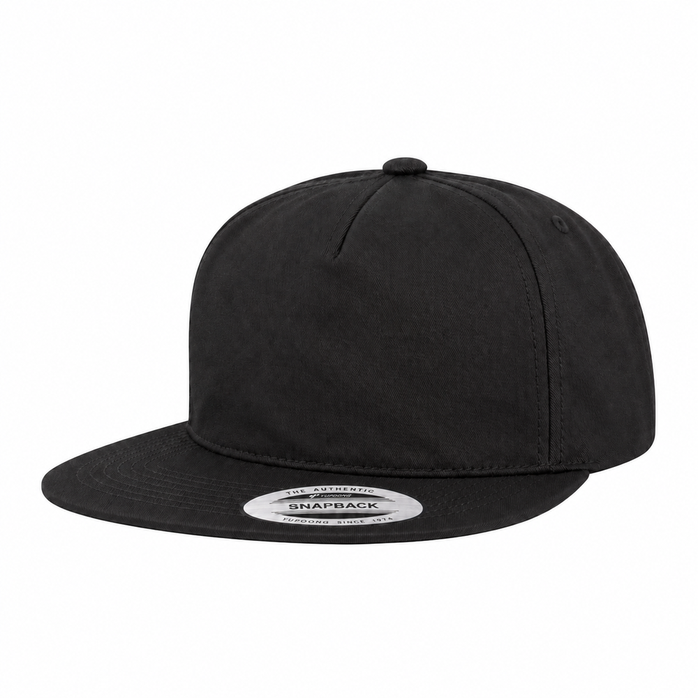 YP Classics Premium Blank 5-Panel Light Structured Adjustable Snapback Hat - Black - Product Image