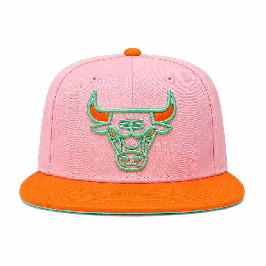 Chicago Bulls Pink/Orange Mitchell & Ness Adjustable OG Snapback Hat - Product Image