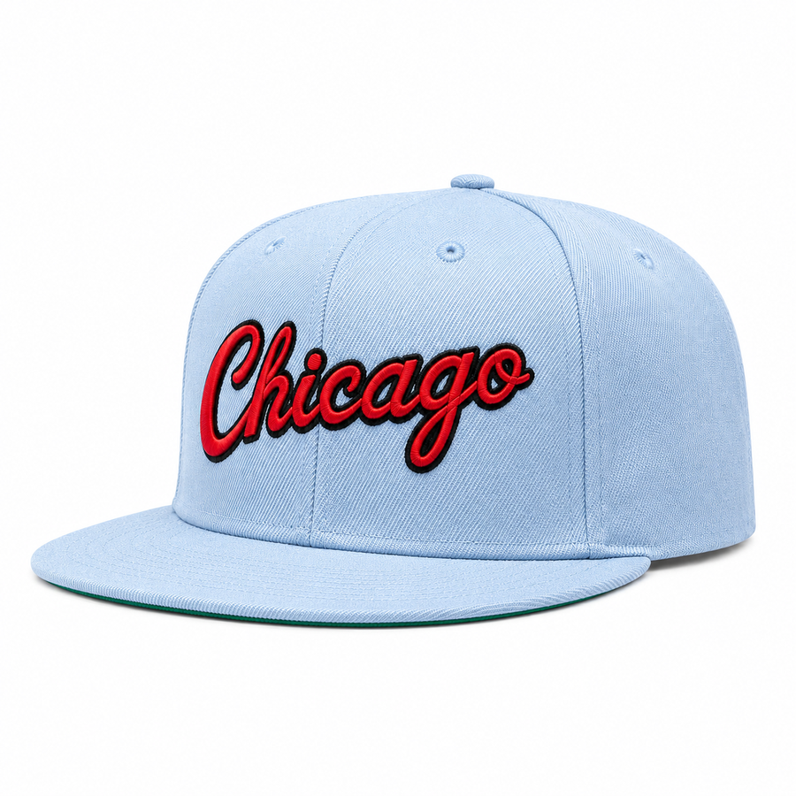 Chicago Bulls 'Script Logo' Baby Blue/Red Mitchell & Ness Snapback - Product Image
