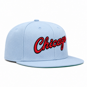 Chicago Bulls 'Script Logo' Baby Blue/Red Mitchell & Ness Snapback - Product Image