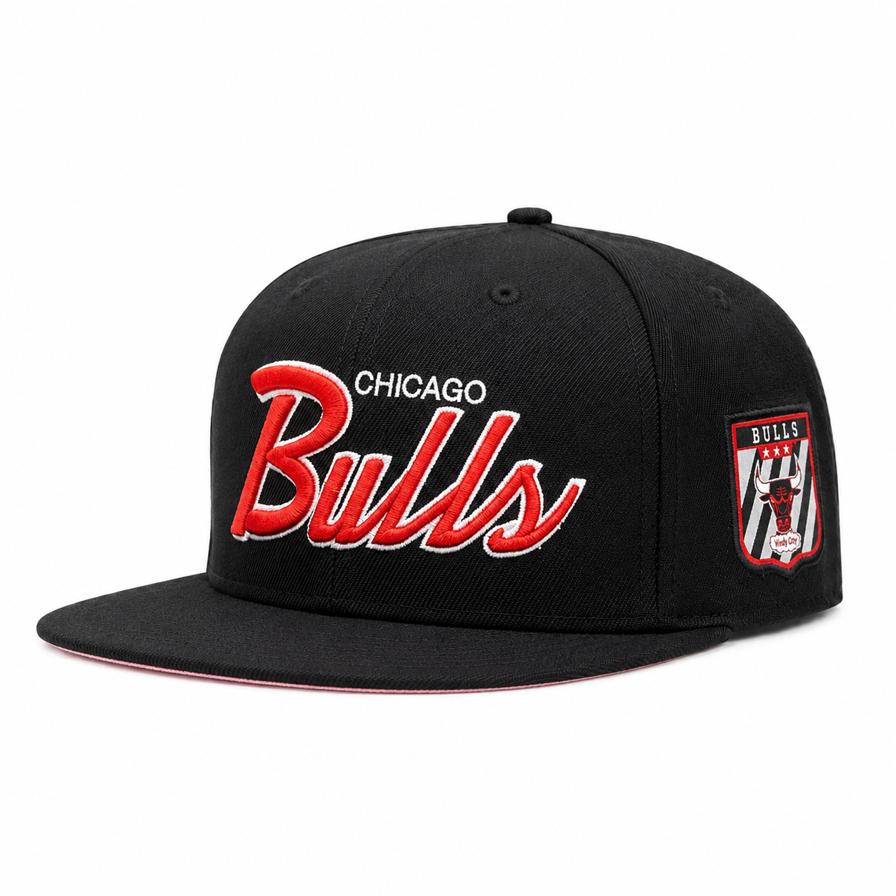 Chicago Bulls 'Script Logo' Black/Red Mitchell & Ness Snapback - Product Image
