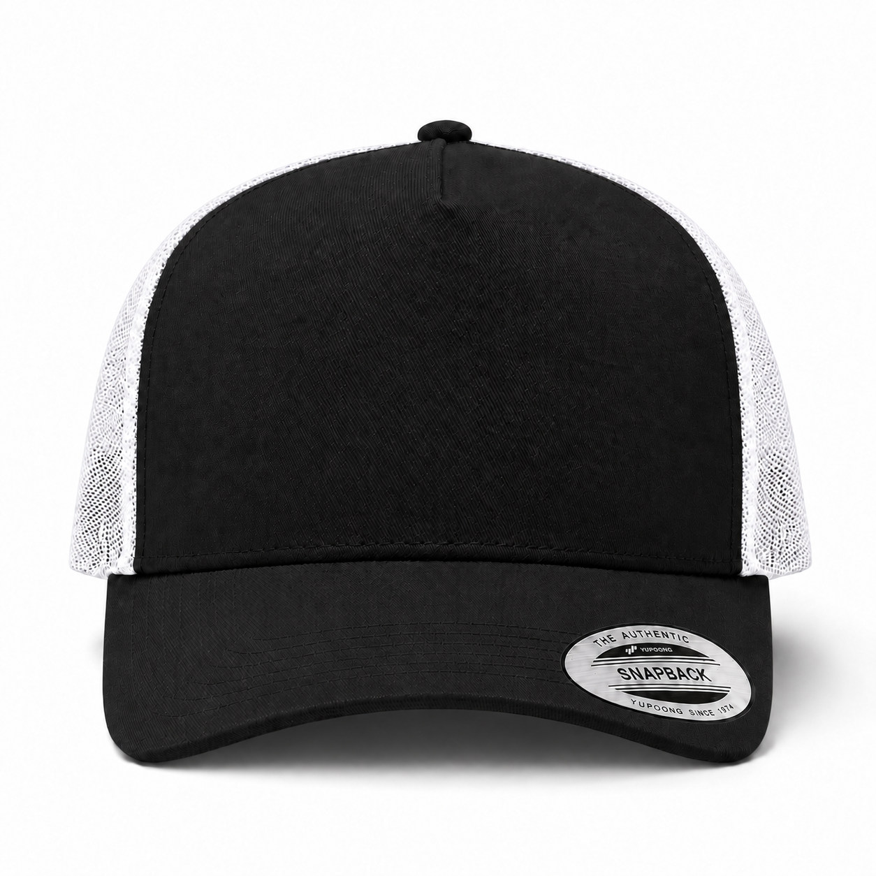 YP Classics A-Frame Blank 5-Panel Adjustable Trucker Snapback Hat - Black/White