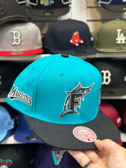 Florida Marlins MLB Snapback | Mitchell & Ness Original Fit Adjustable Hat | Teal/Black