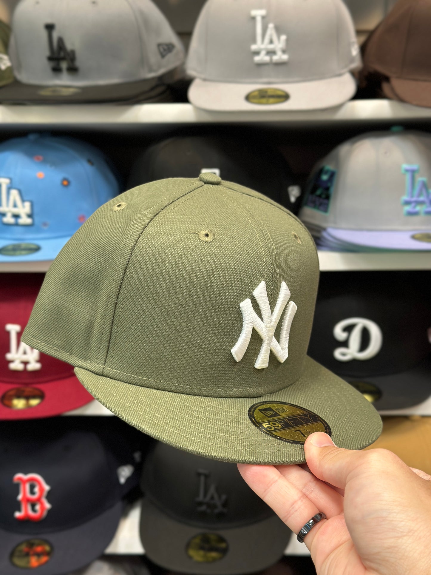 New York Yankees MLB Fitted Hat | New Era 59FIFTY Sized Cap | Olive