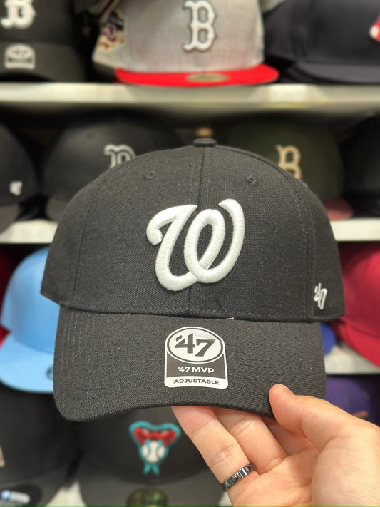 Washington Nationals MLB Ball Cap | '47 Brand MVP Adjustable Curve Cap | Black