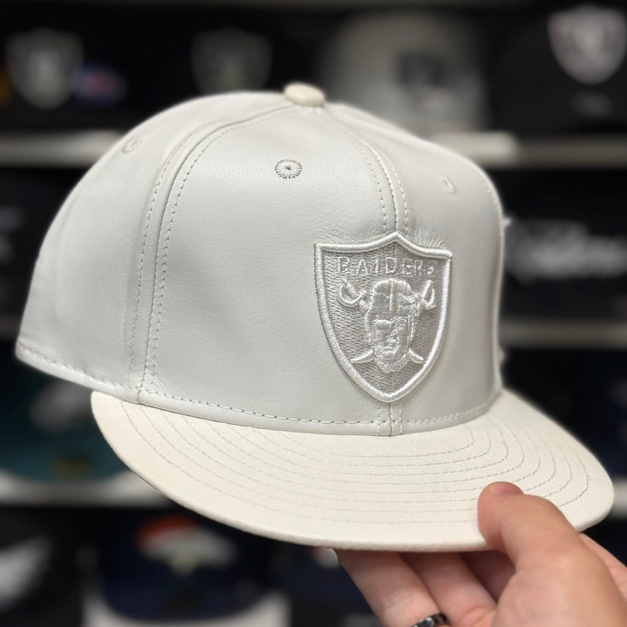 Oakland Raiders 'Full Leather' All White Reebok Fitted Hat - Product Image