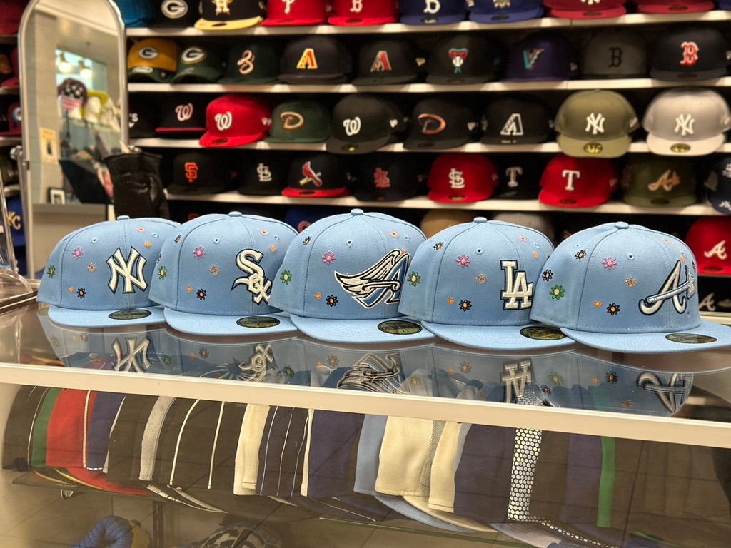 LA Angels MLB Floral Patches | New Era 59FIFTY Fitted Cap | Light Blue