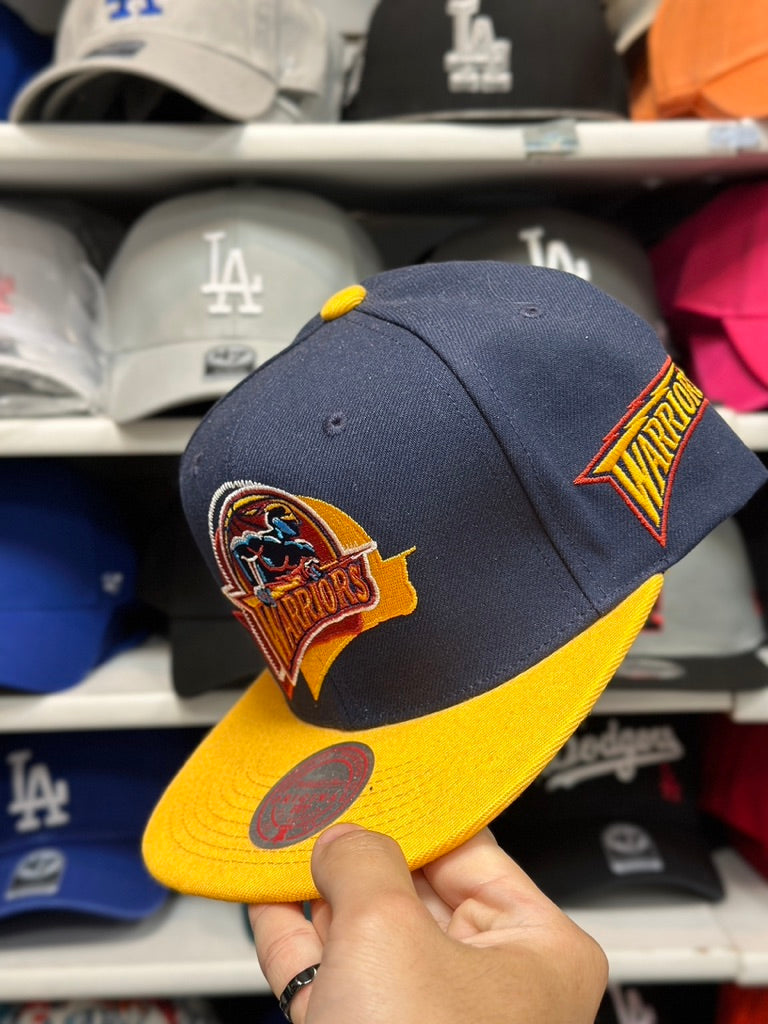 Golden State Warriors NBA Snapback | Mitchell & Ness Original Fit Adjustable Hat | Navy/Yellow