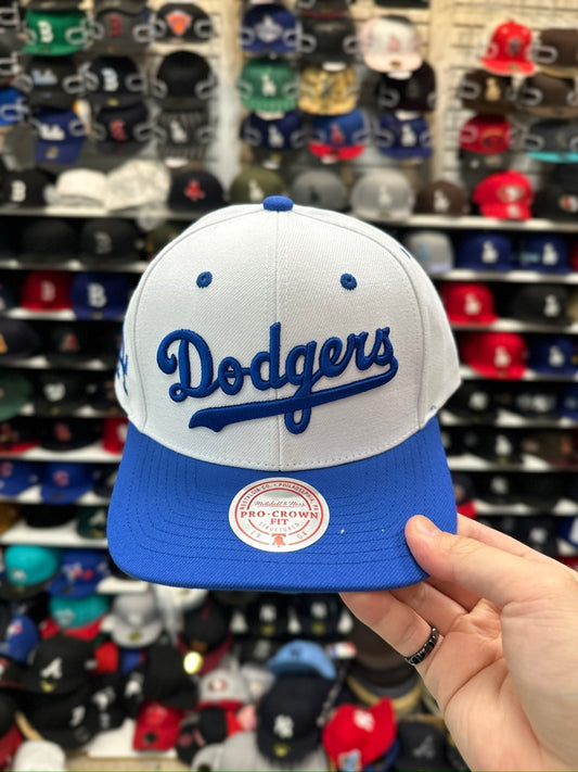 LA Dodgers MLB Script Logo | Pro Crown Mitchell & Ness Snapback | White/Blue