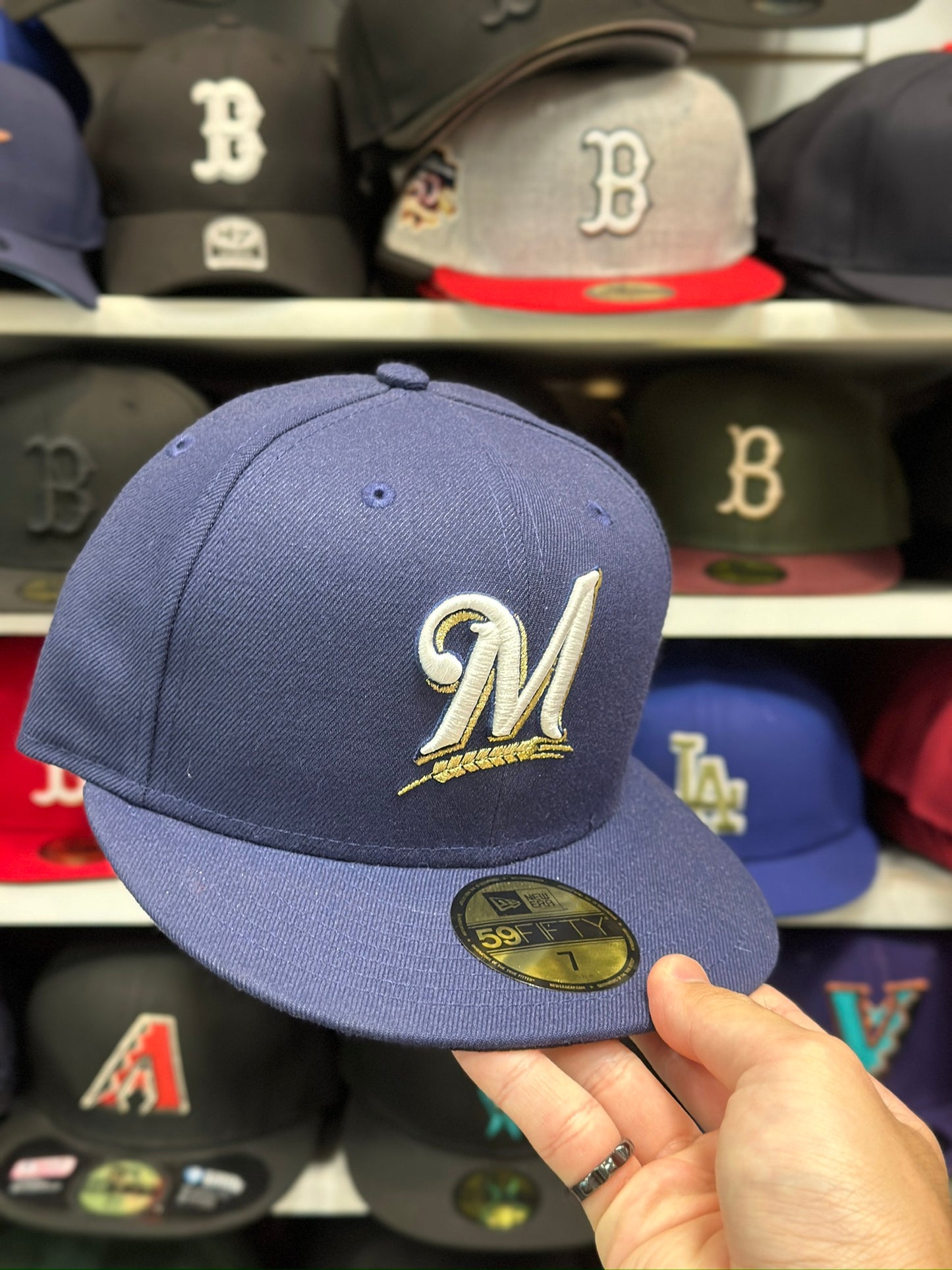 Milwaukee Brewers MLB Fitted Hat | New Era 59FIFTY Sized Cap | Navy