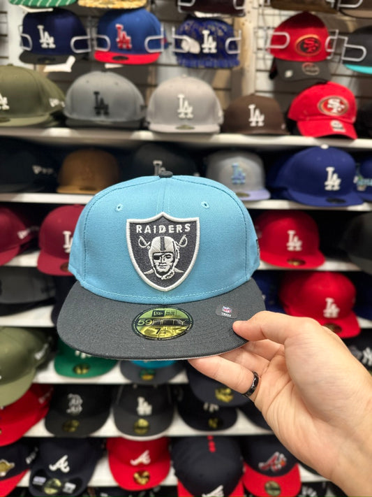 Las Vegas Raiders NFL Fitted Hat | New Era 59FIFTY Sized Cap | Light Blue/Gray