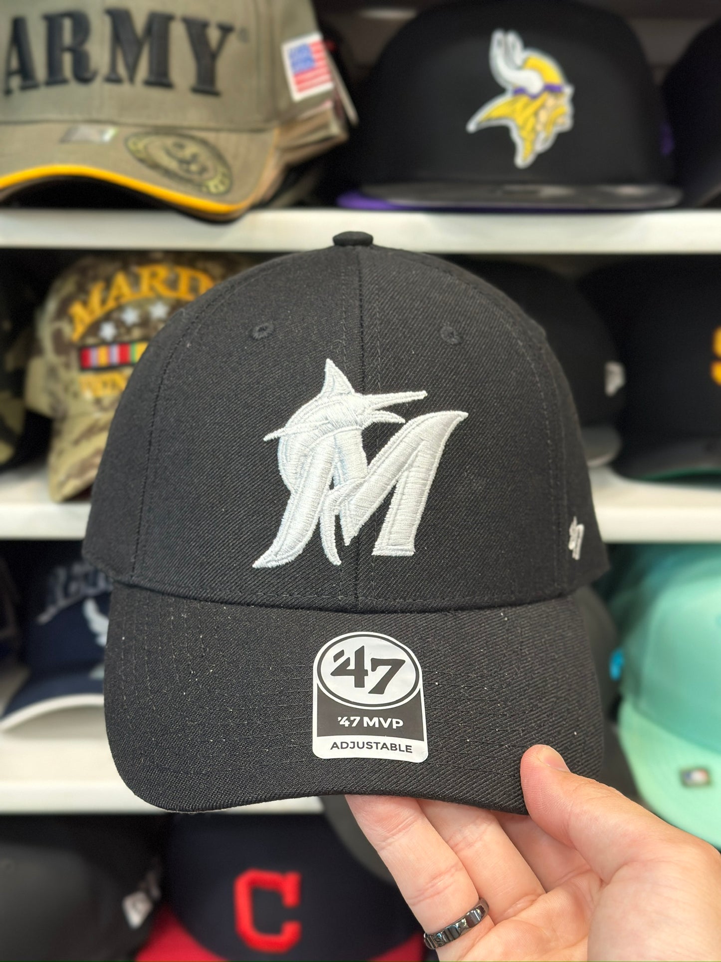 Miami Marlins MLB Ball Cap | '47 Brand MVP Adjustable Curve Cap | Color Options