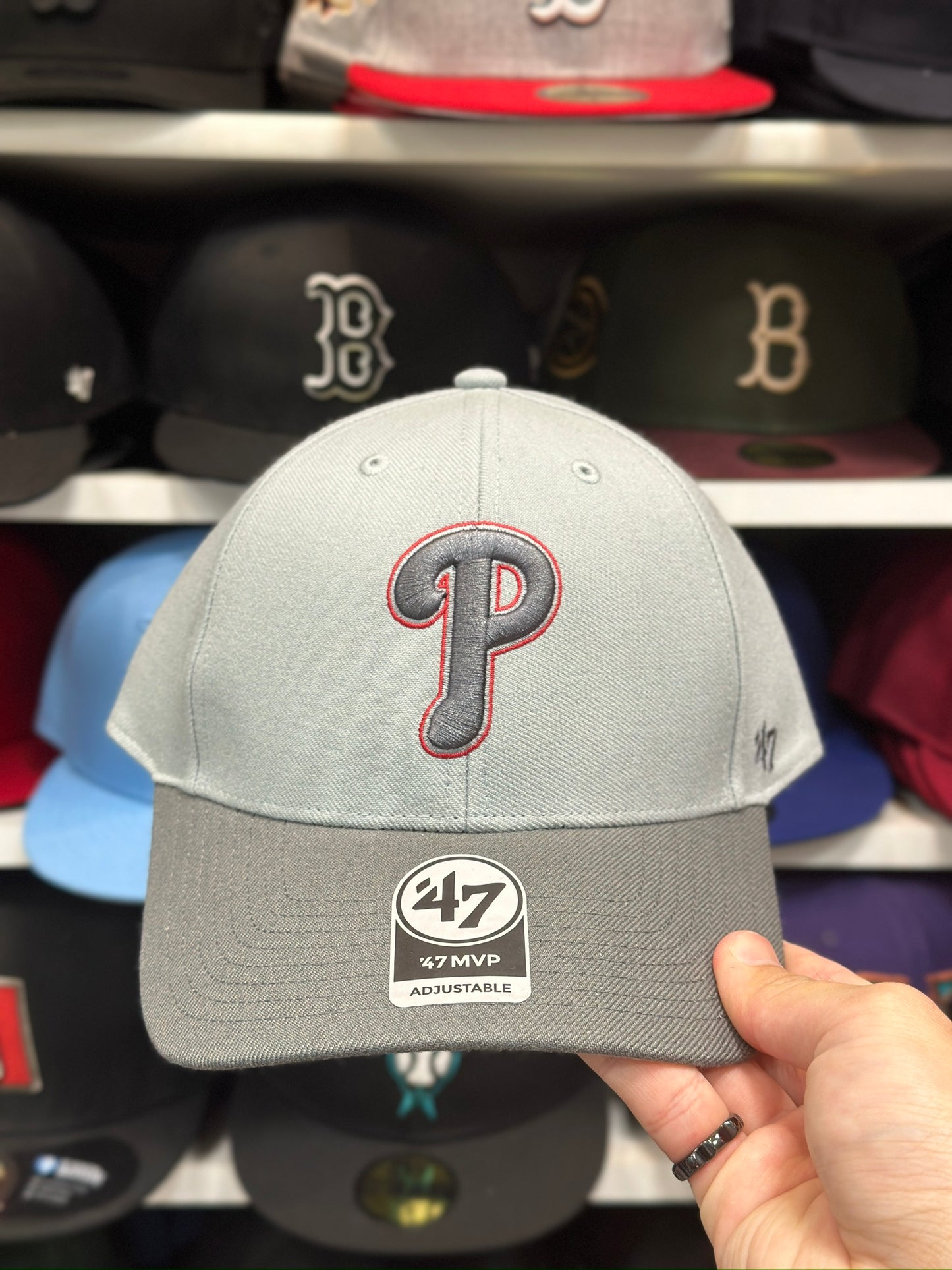 Philadelphia Phillies MLB Ball Cap | '47 Brand MVP Adjustable Curve Cap | Gray