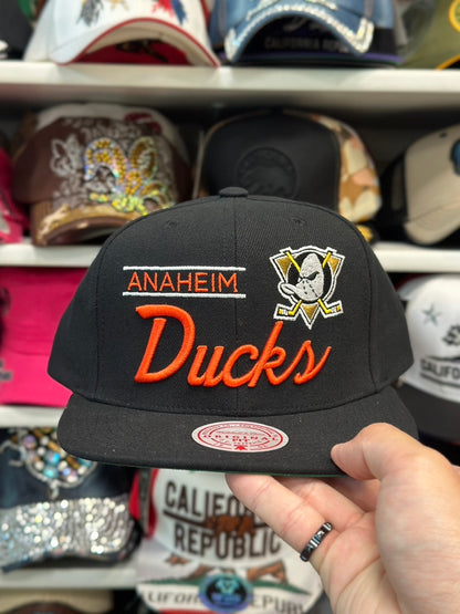 Anaheim Ducks NHL Snapback | Mitchell & Ness Original Fit Adjustable Cap | Black