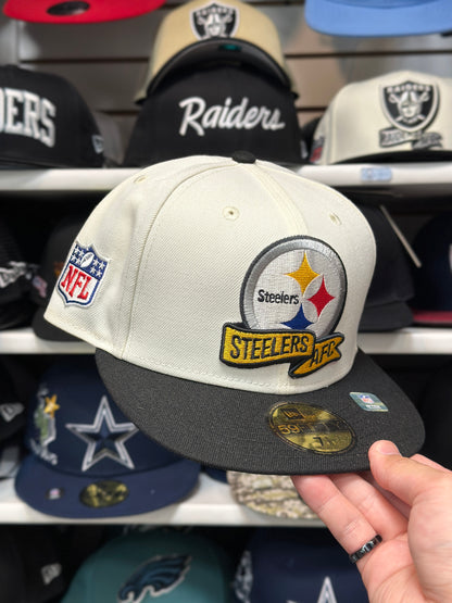 Pittsburgh Steelers NFL Two Tone Fitted Cap | New Era 59FIFTY Sized Cap | Creme/Black